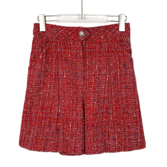 Chanel Red Tweed A-Line Skirt With Pearl Button Closure Size 36 Made In France C - Picture 1 of 7
